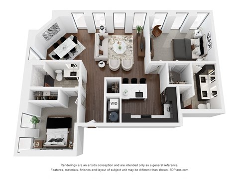 Floor plan for 2 beds, 2 baths, 1170 sqft